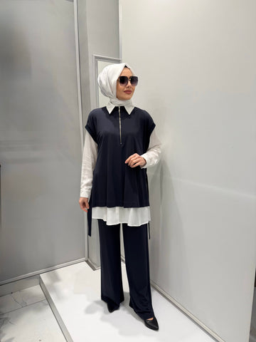 Nurcan Çetin Pantolonlu Takım Lacivert