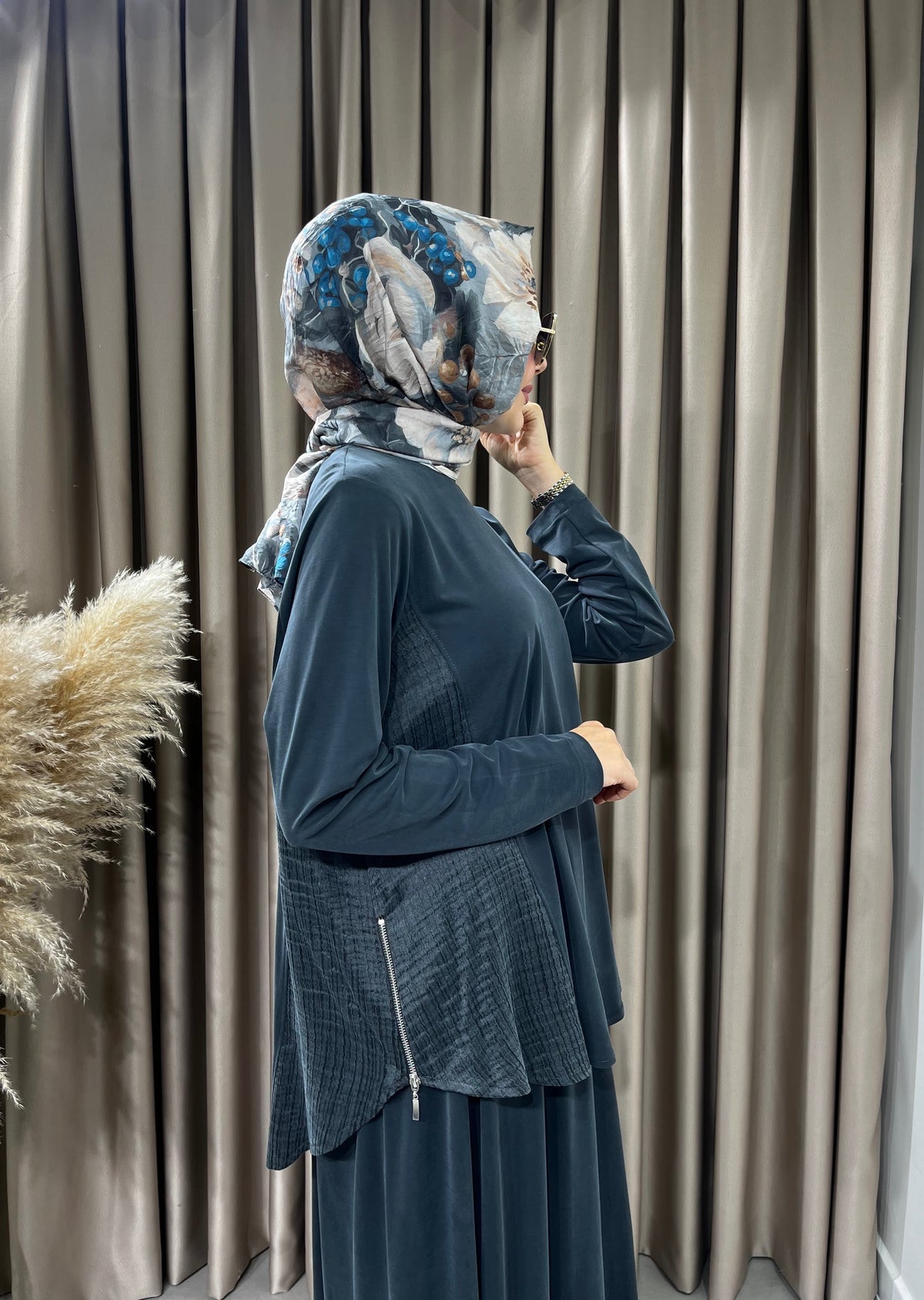 Heddy Yanları Bürümcük Kumaş Kombinli Tunik Etek Takım