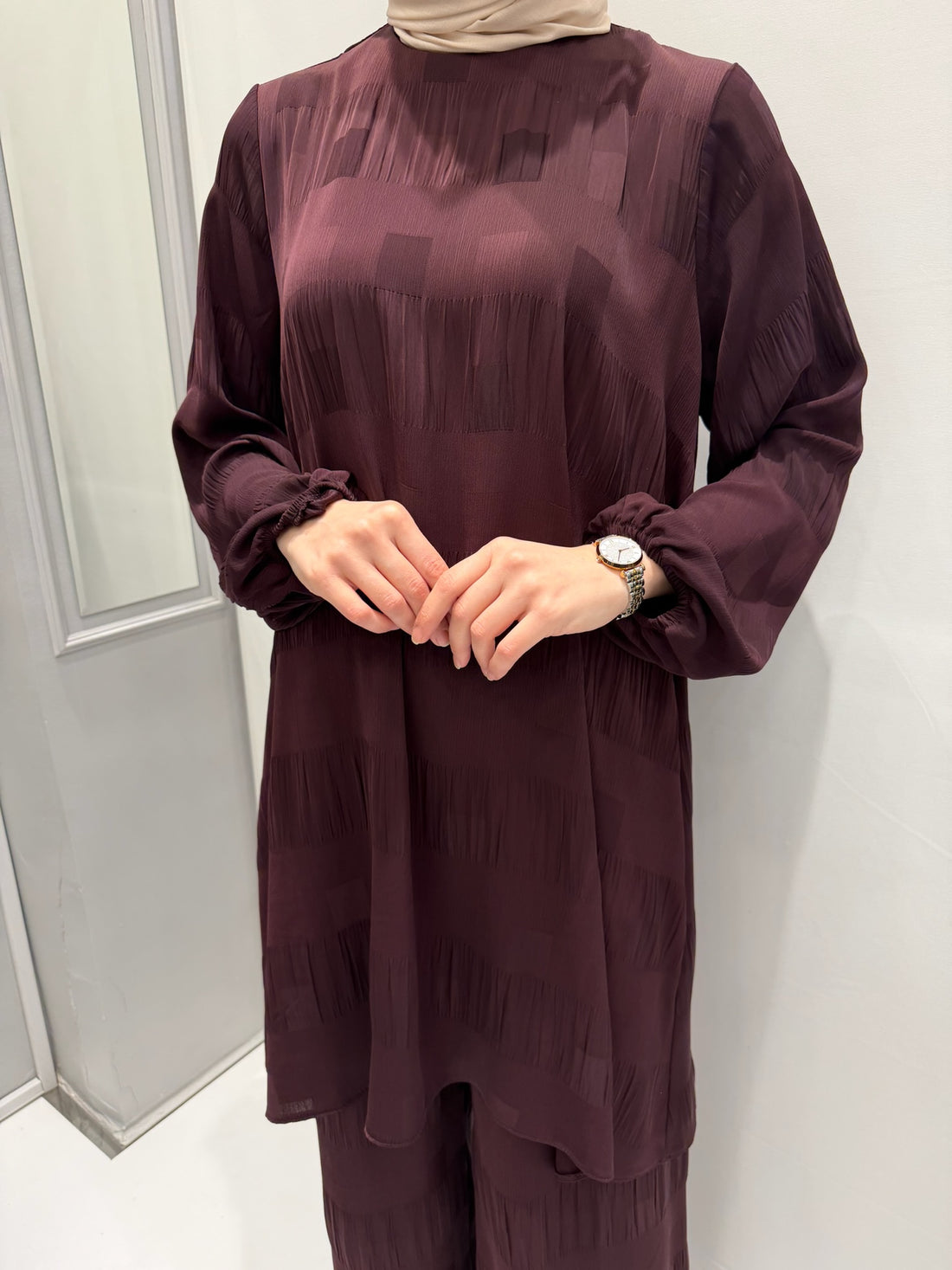 Nurcan Çetin Kare Desenli Tunik Pantolon Takım 10425