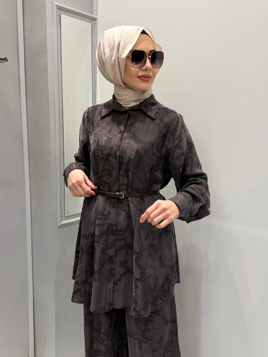Nurcan Çetin Pantolonlu Takım Kahve