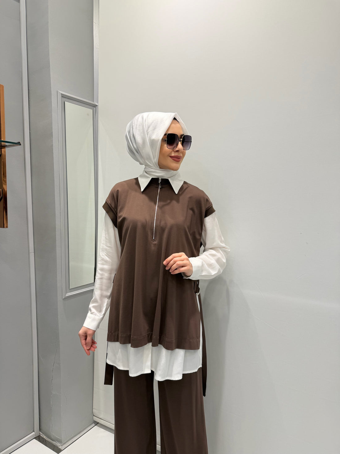 Nurcan Çetin Pantolonlu Takım Kahve