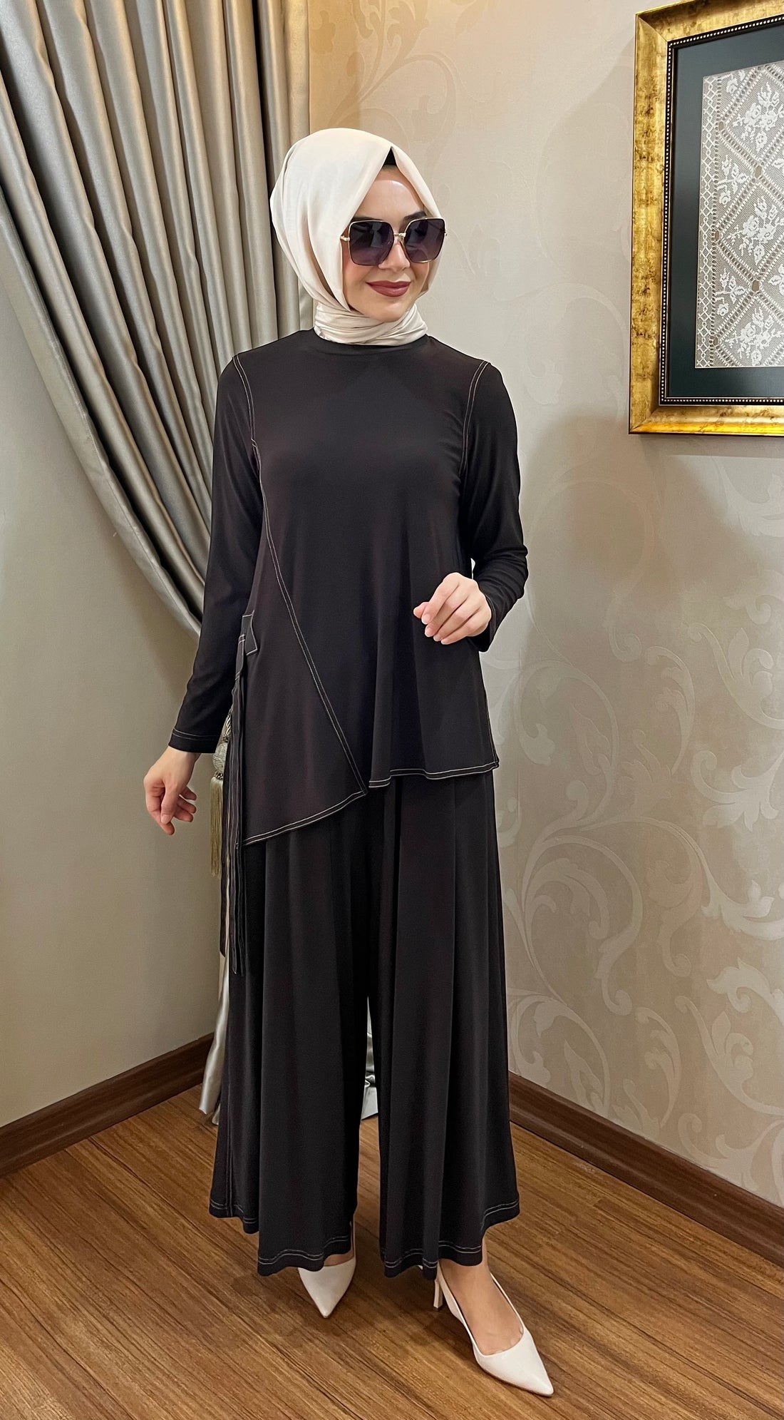 Nurcan Çetin Saçak Detaylı Spor Dikişli Tunik Pantolon Takım