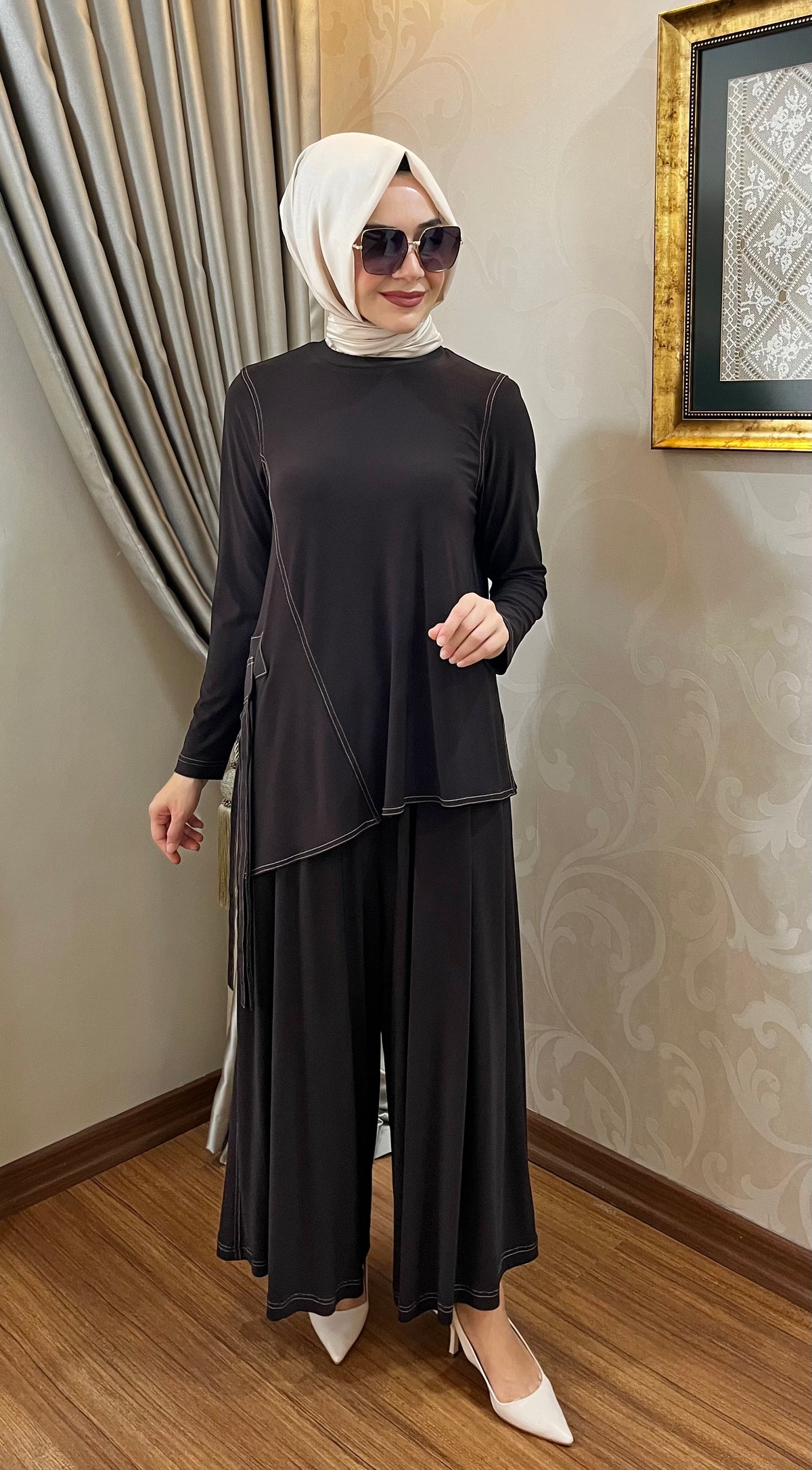 Nurcan Çetin Saçak Detaylı Spor Dikişli Tunik Pantolon Takım