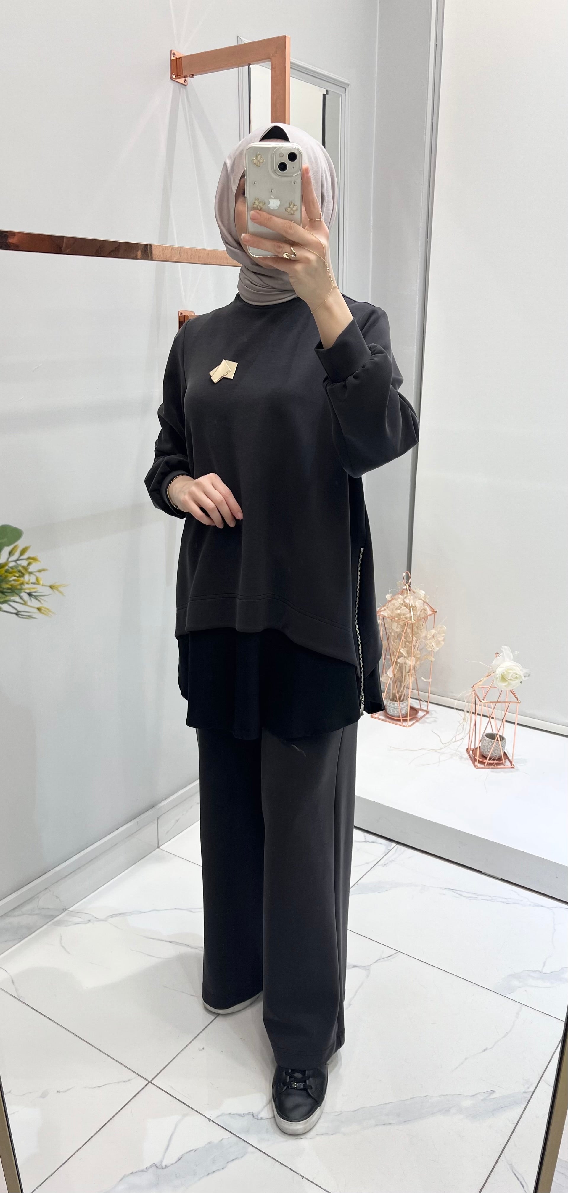 Nurcan Çetin  Yanları Fermuar Detaylı Tunik Pantolon Takım 26471