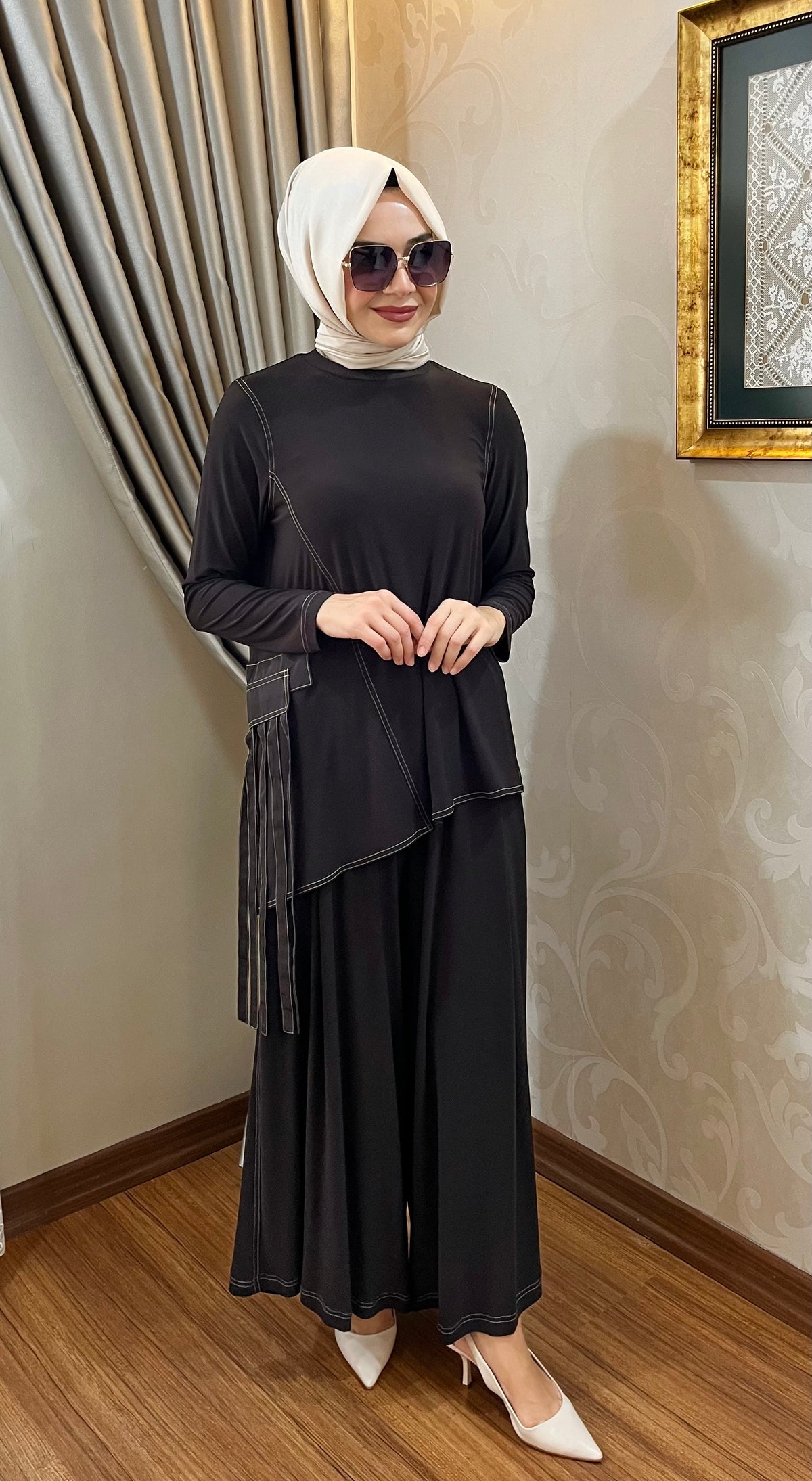 Nurcan Çetin Saçak Detaylı Spor Dikişli Tunik Pantolon Takım