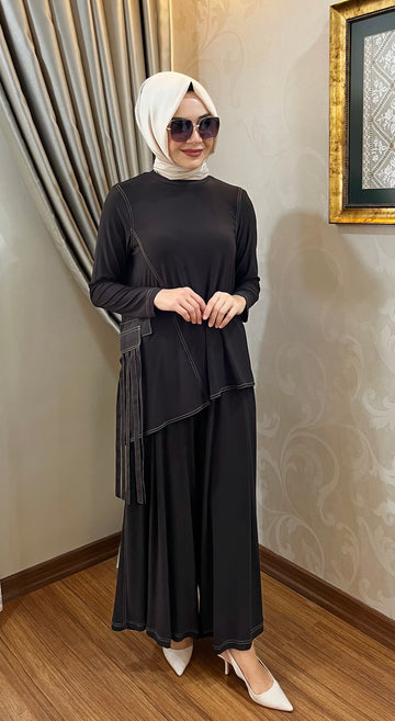 Nurcan Çetin Saçak Detaylı Spor Dikişli Tunik Pantolon Takım