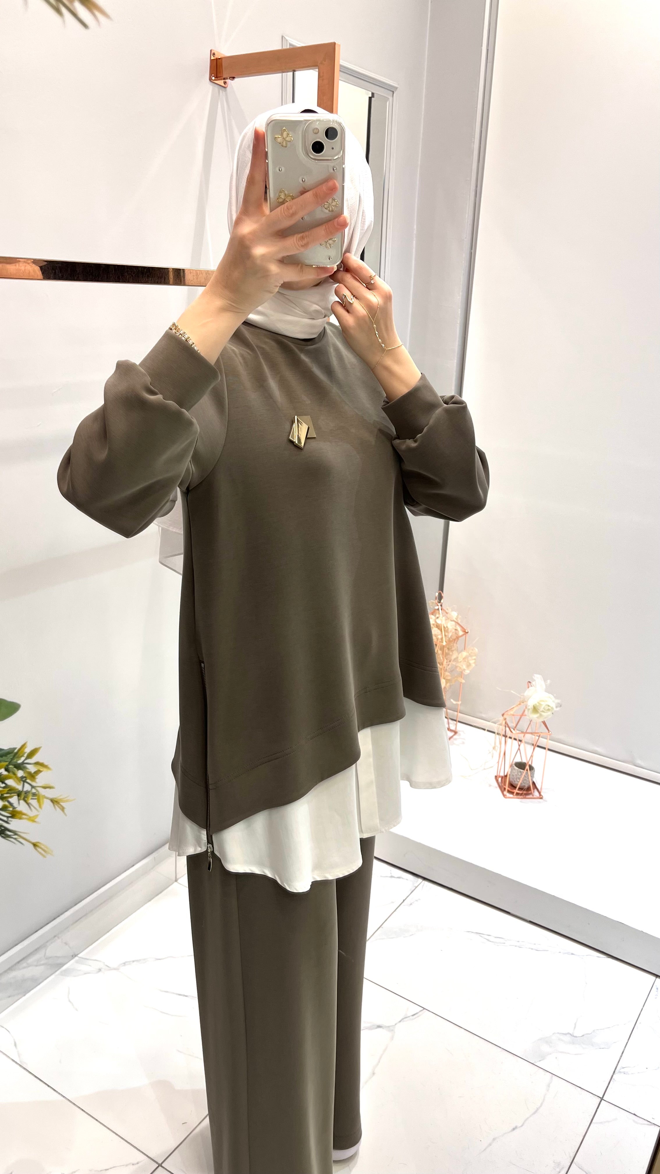 Nurcan Çetin Yanları Fermuar Detaylı Tunik Pantolon Takım 26471