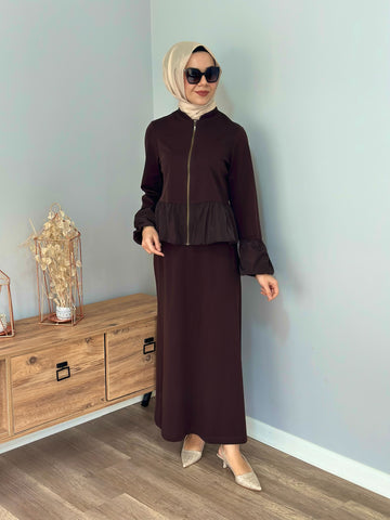 Nurcan Çetin Kolu Detaylı Etekli Takım