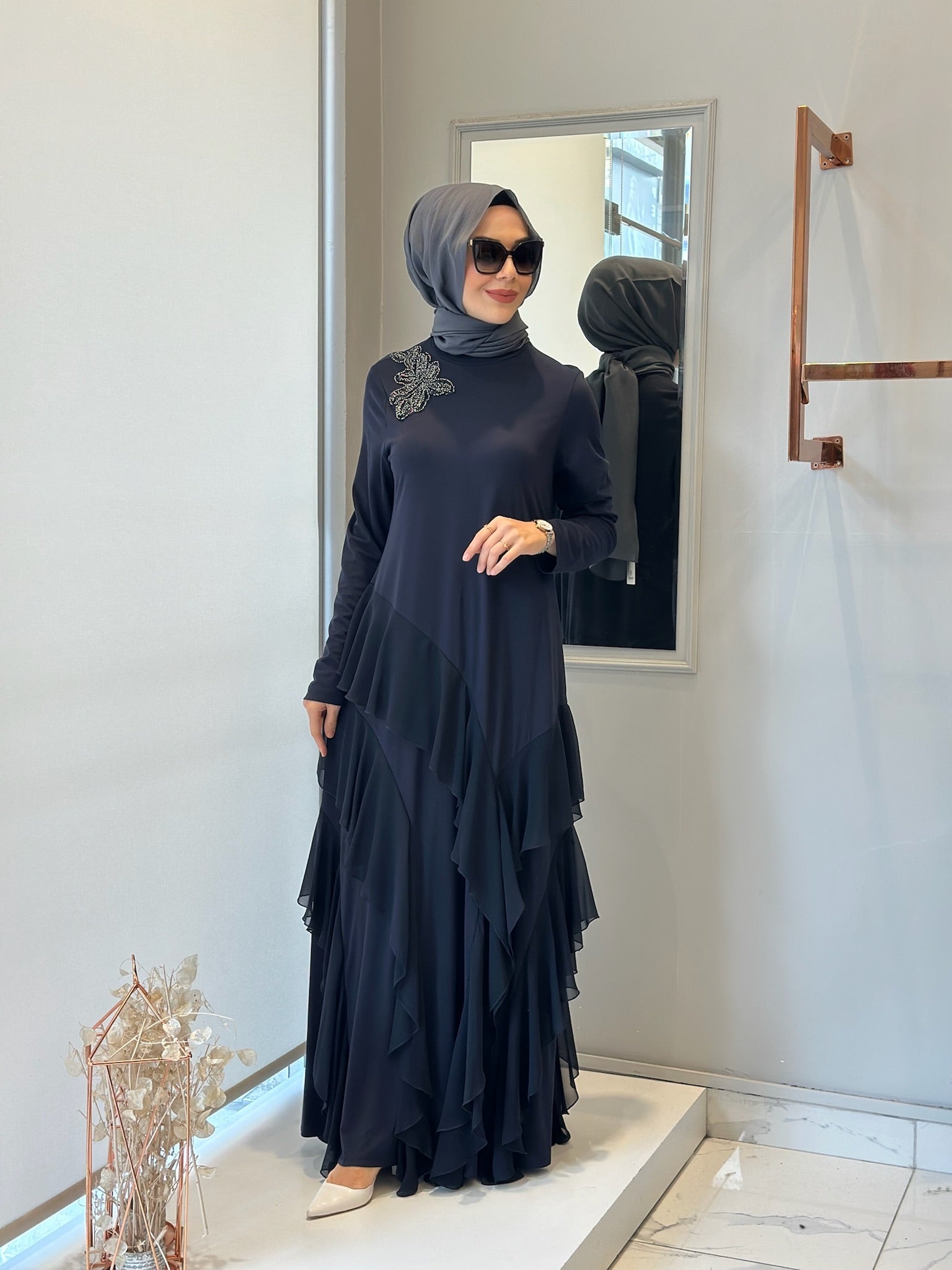 Nurcan Çetin Şifon Detaylı Bambu Elbise