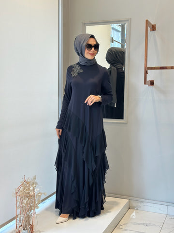 Nurcan Çetin Şifon Detaylı Bambu Elbise