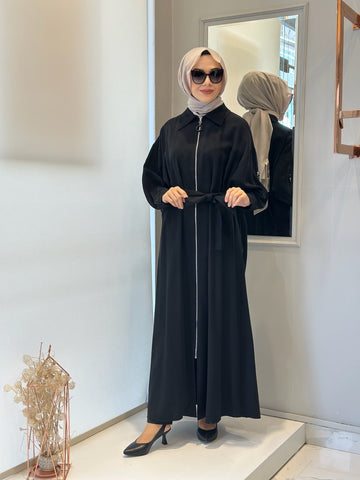 Ceremony Önden Fermuarlı Taş Detaylı İçten Kemerli Kap