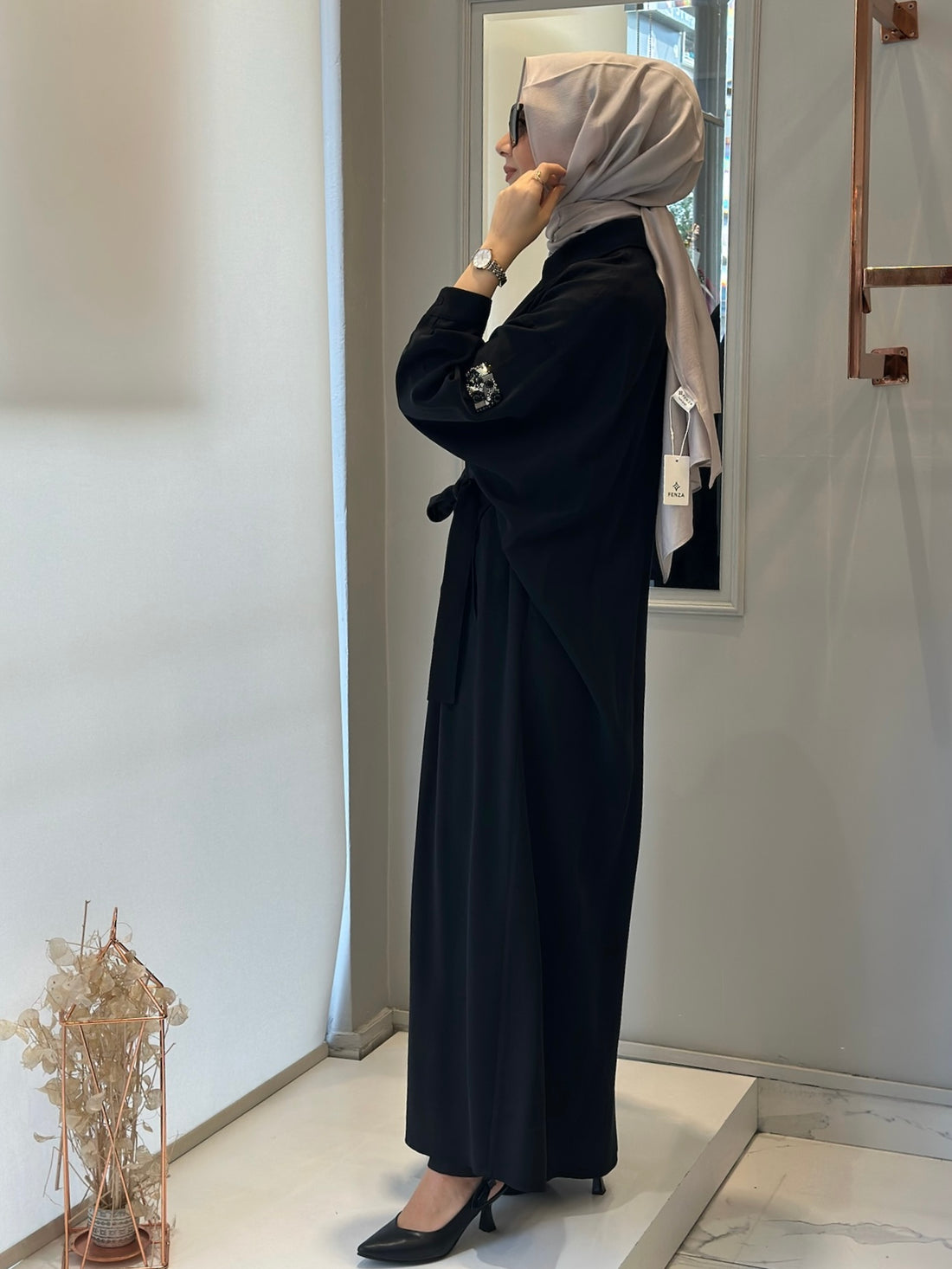 Ceremony Önden Fermuarlı Taş Detaylı İçten Kemerli Kap