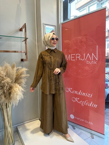 Lase Nakışlı Pantolon Takım