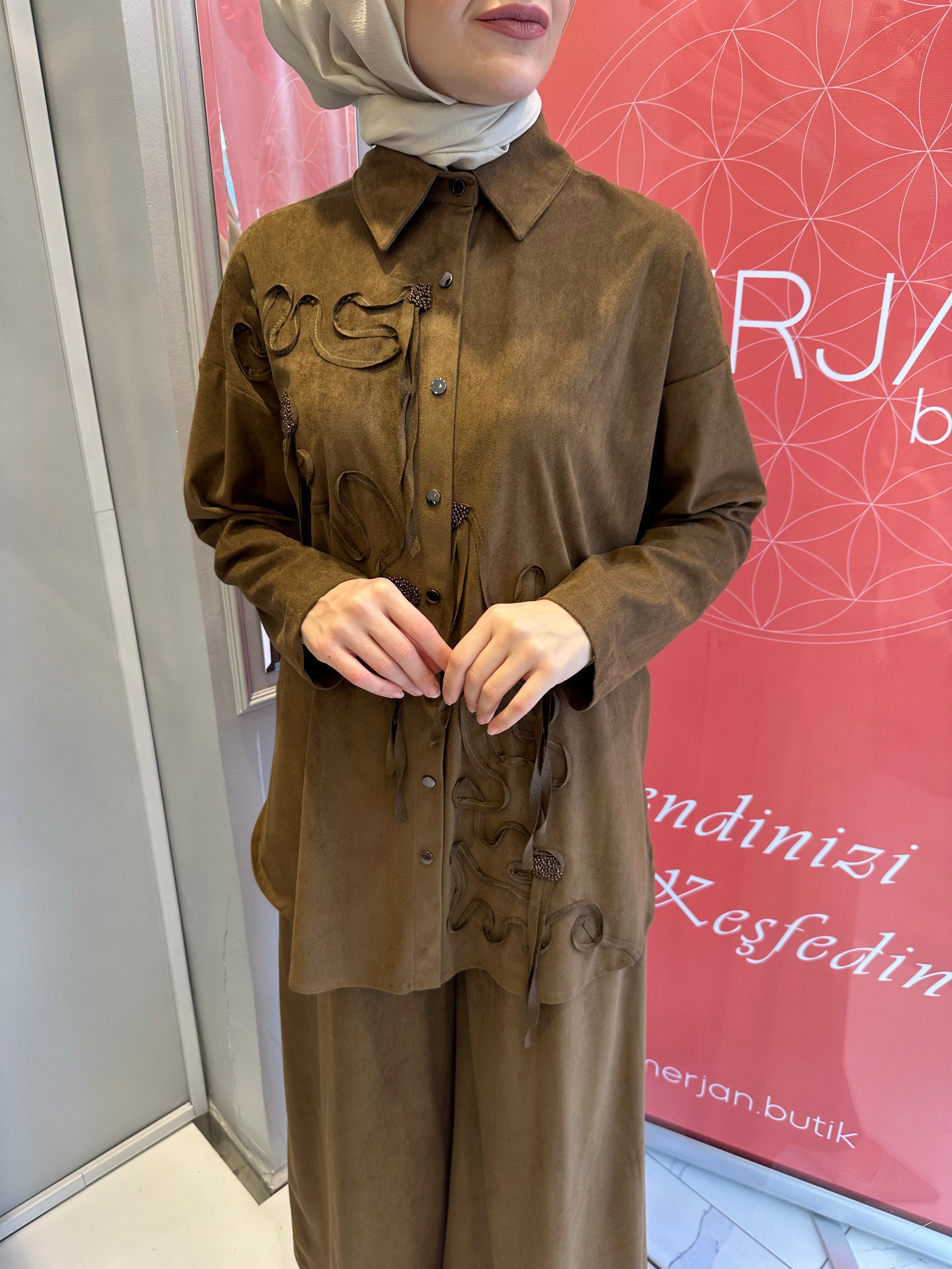 Lase Nakışlı Pantolon Takım