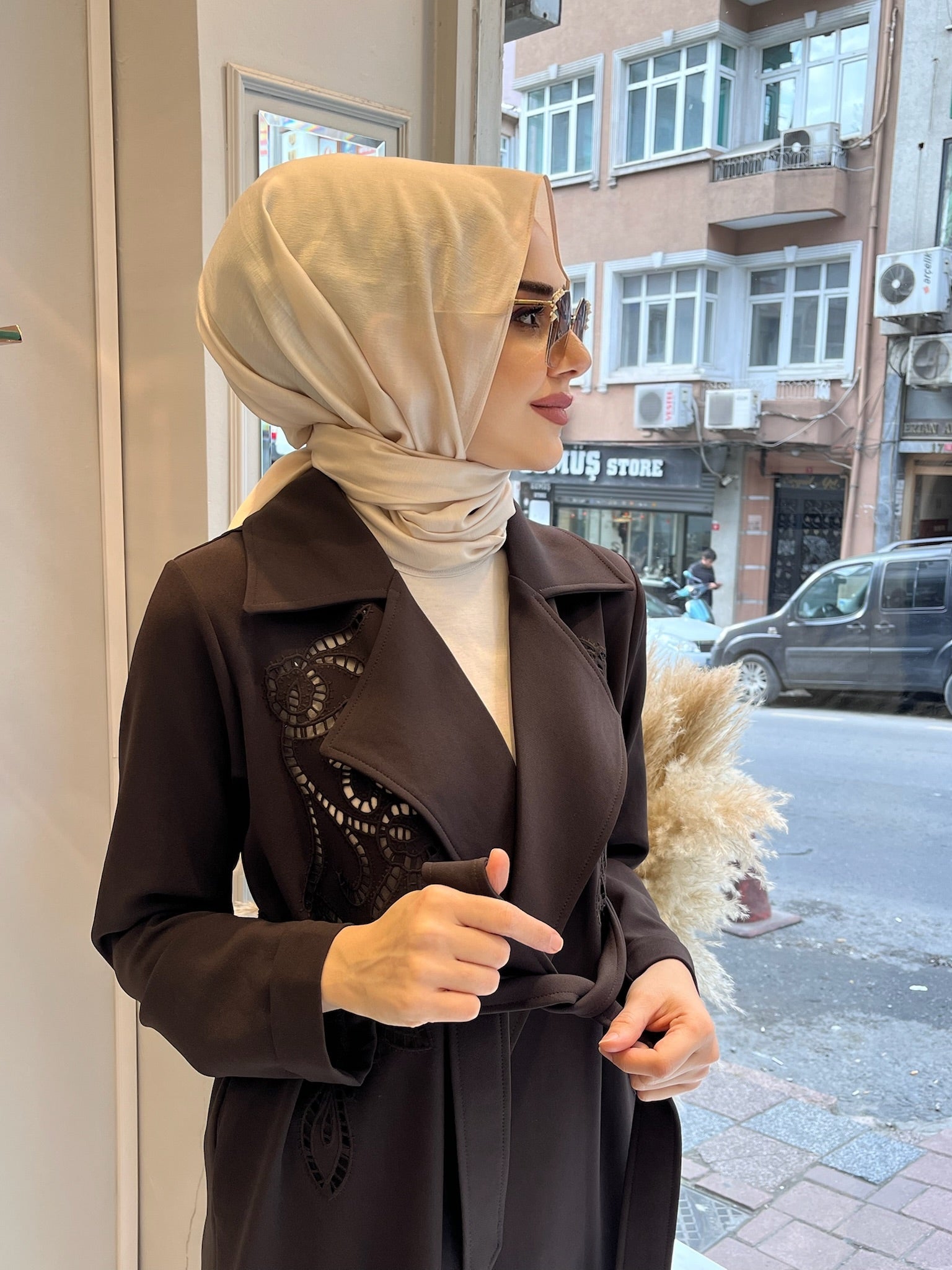 Nurcan Çetin Delik İşi Uzun Ceket