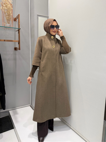 Triko Detaylı Kaşe Manto