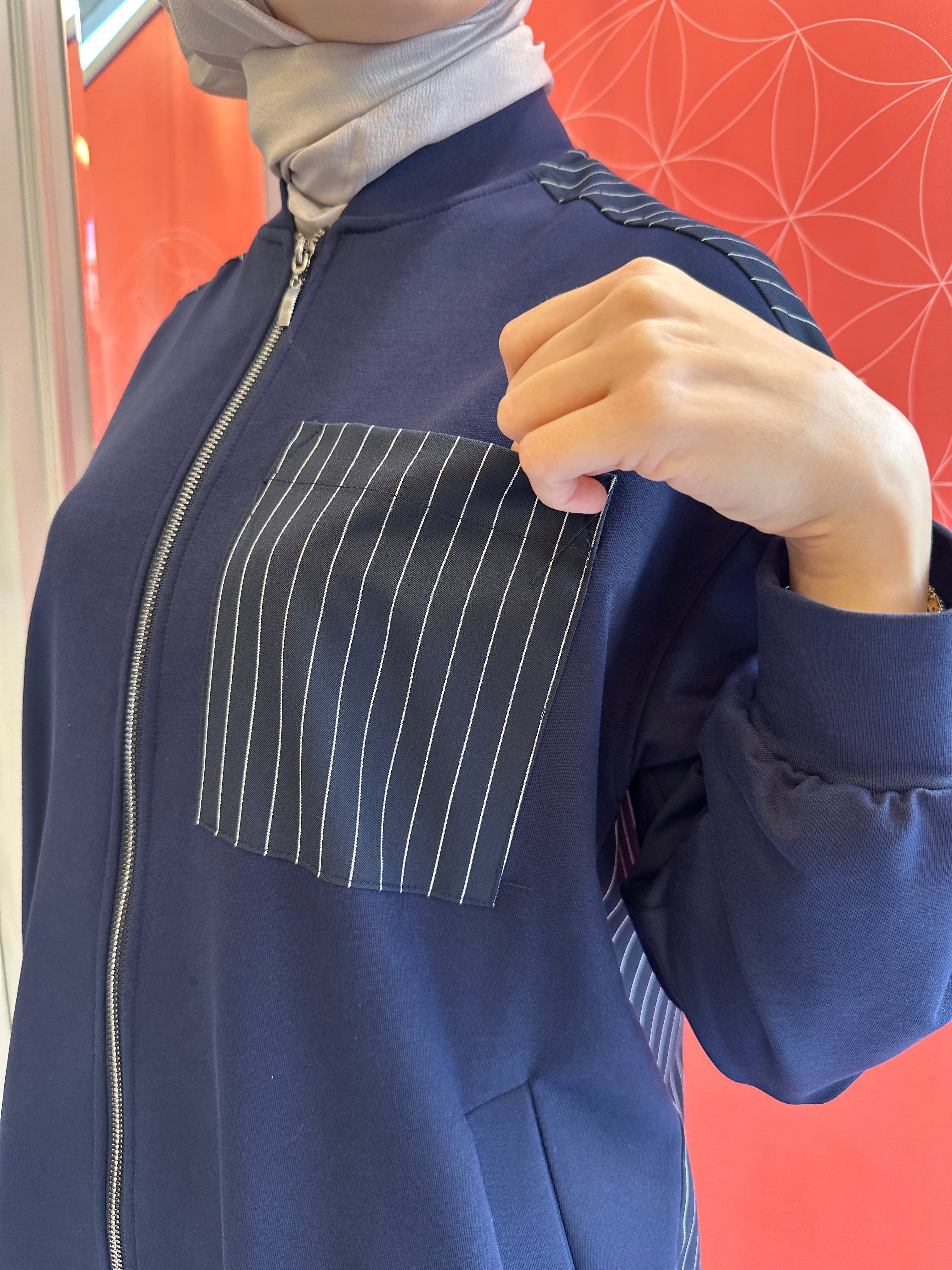 Nurcan Çetin Çizgili Kap Lacivert