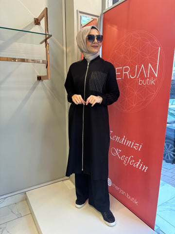 Nurcan Çetin Çizgili Kap Siyah