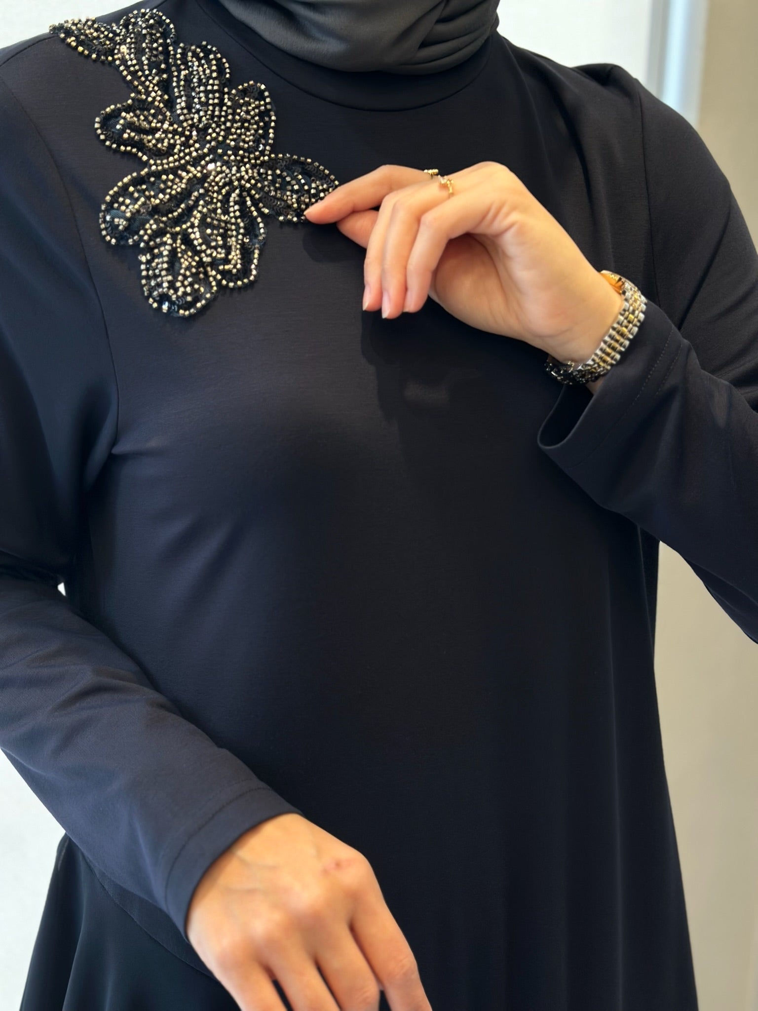 Nurcan Çetin Şifon Detaylı Bambu Elbise